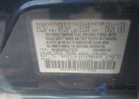 2018 Nissan Sentra S from USA, damaged, VIN 3N1AB7AP9JY272916